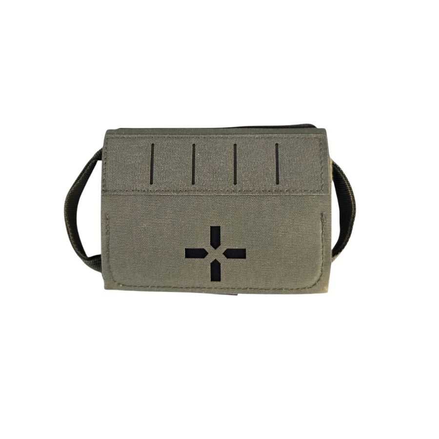 Micro IFAK 2.0 pouch in Ranger Green, front view. Sold empty